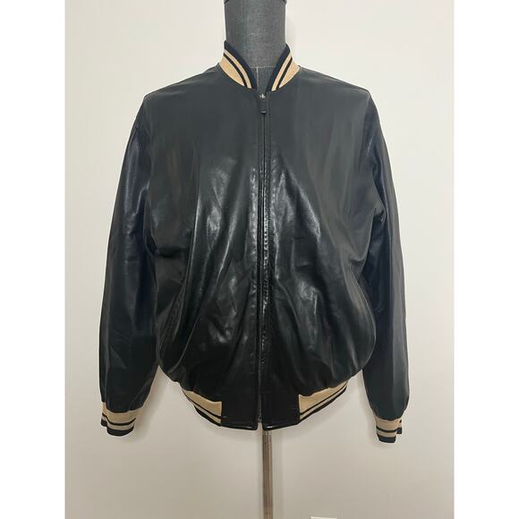 ECCO RARE Vintage Genuine Leather Men’s Bomber Black Zip-up Size MediumJP